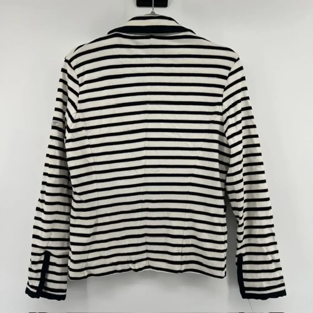 Saint James Depuis 1889 Nautical Striped Cotton Blazer Jacket Womens 8 BlueCream